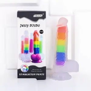 Dương Vật Giả Có Đế Jelly Dildo Trong Suốt 7 Màu Cầu Vồng